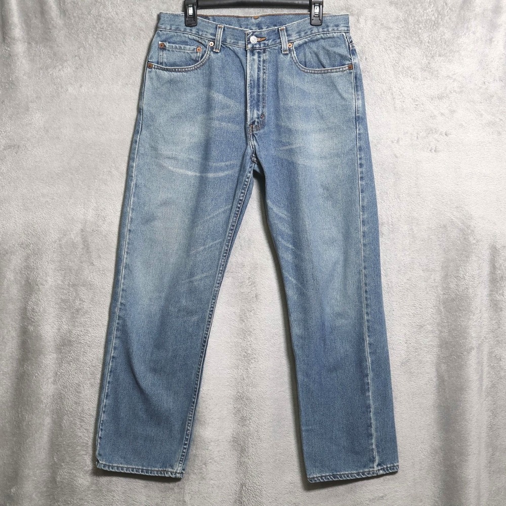 Levis 505 Jeans‎ Mens 32x31 Blue Straight Denim Pants Whiskering Black Batwing